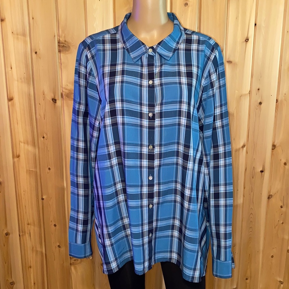 J.Jill Blue Plain 100% Rayon Long Sleeve XL